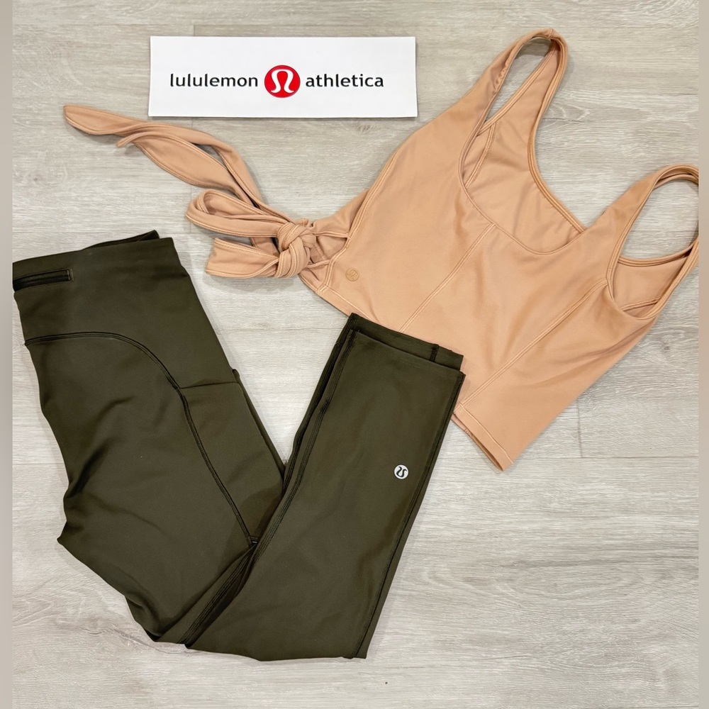 🍋 LULULEMON 2 Bundle: Speed Up Tights Olive + Get Centered Wrap Tank Beech Wood